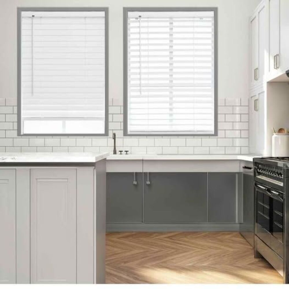 DEZ FURNISHINGS 2" Cordless Flat Slat Venetian Blind, 54" W x 48" H, White